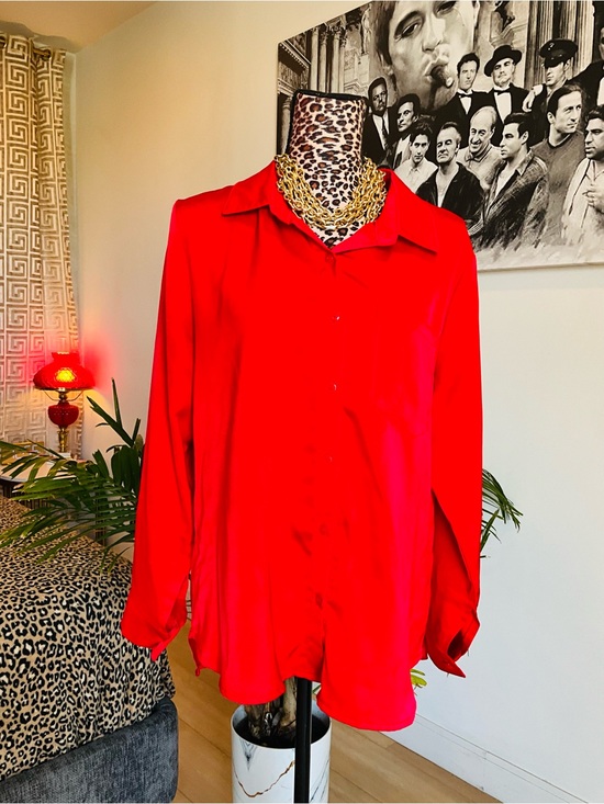 Tops - Red Button-Up Blouse - Classic Collared Top